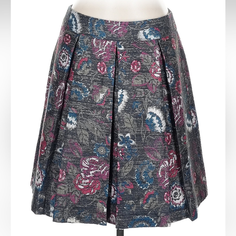 Ann Taylor LOFT Metallic Pleated Floral Pink Teal Red Lined Women’s Size 10 Med